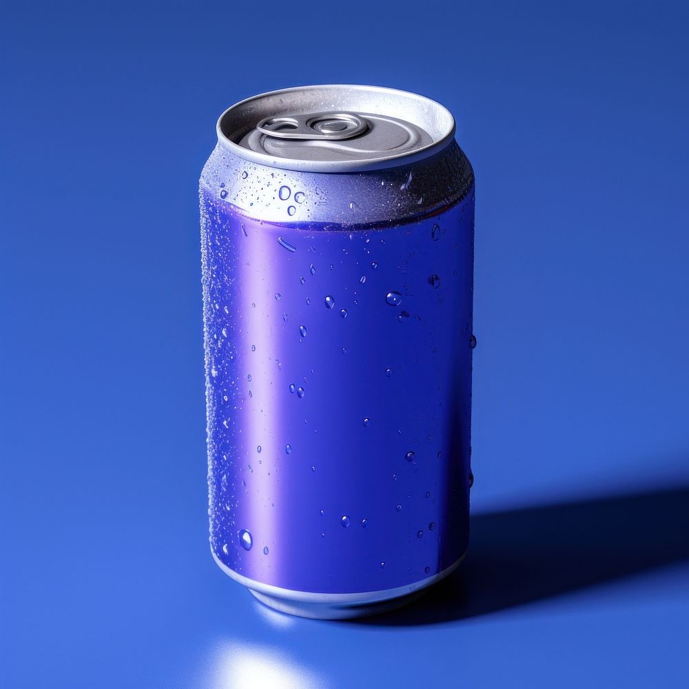Can of soda blue tin refreshment.