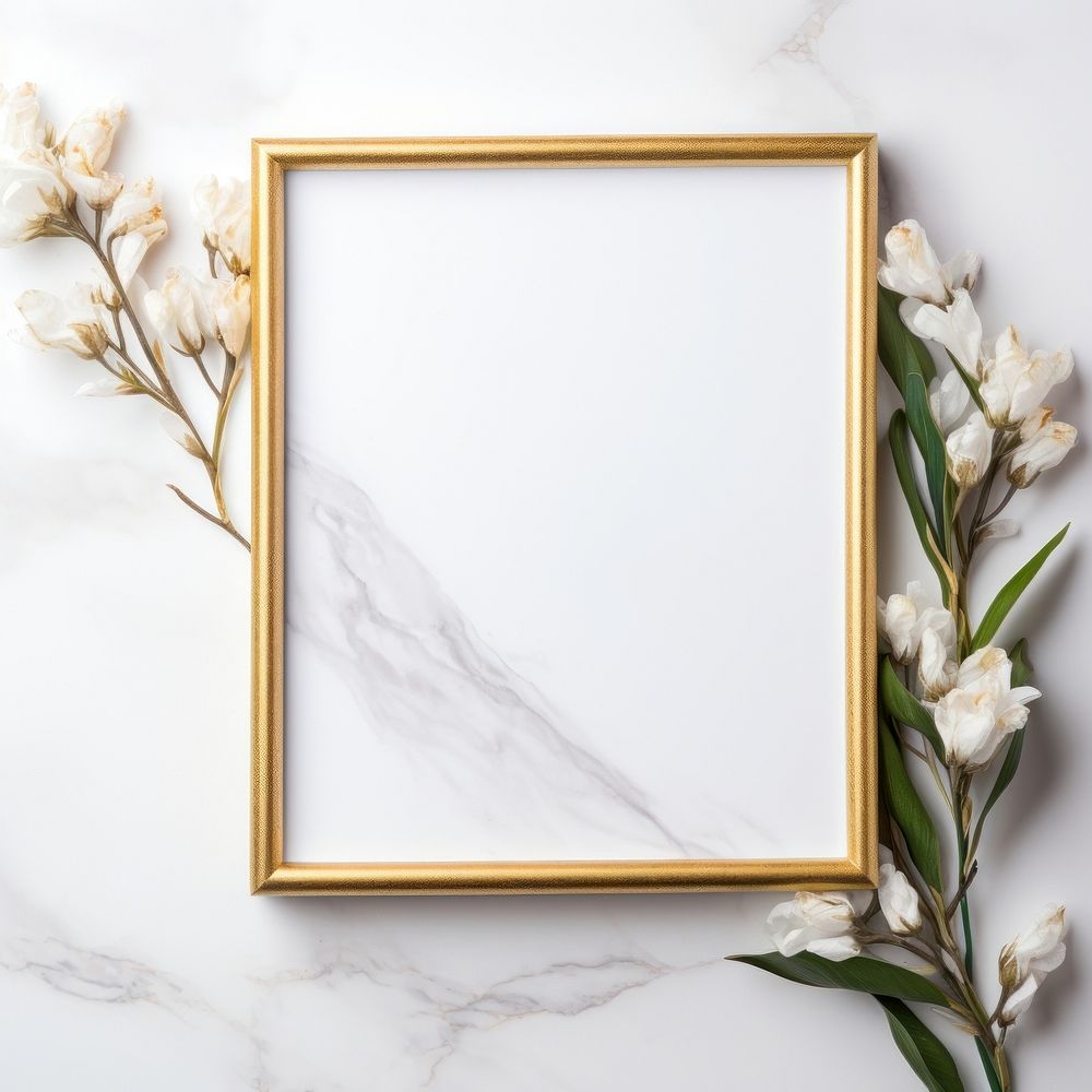 Marble texture frame vintage rectangle flower white.