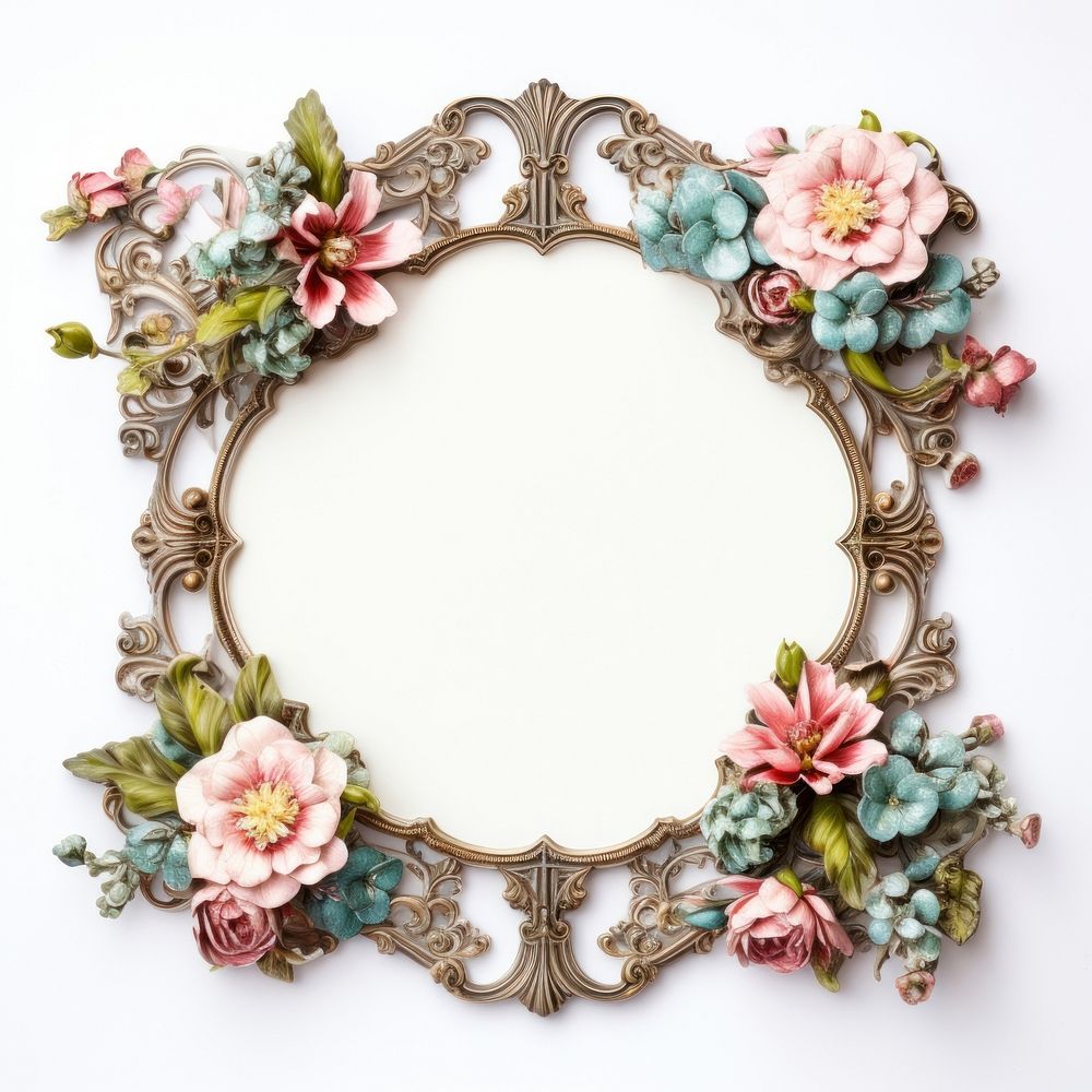 Floral vintage ornament frame jewelry flower white background.