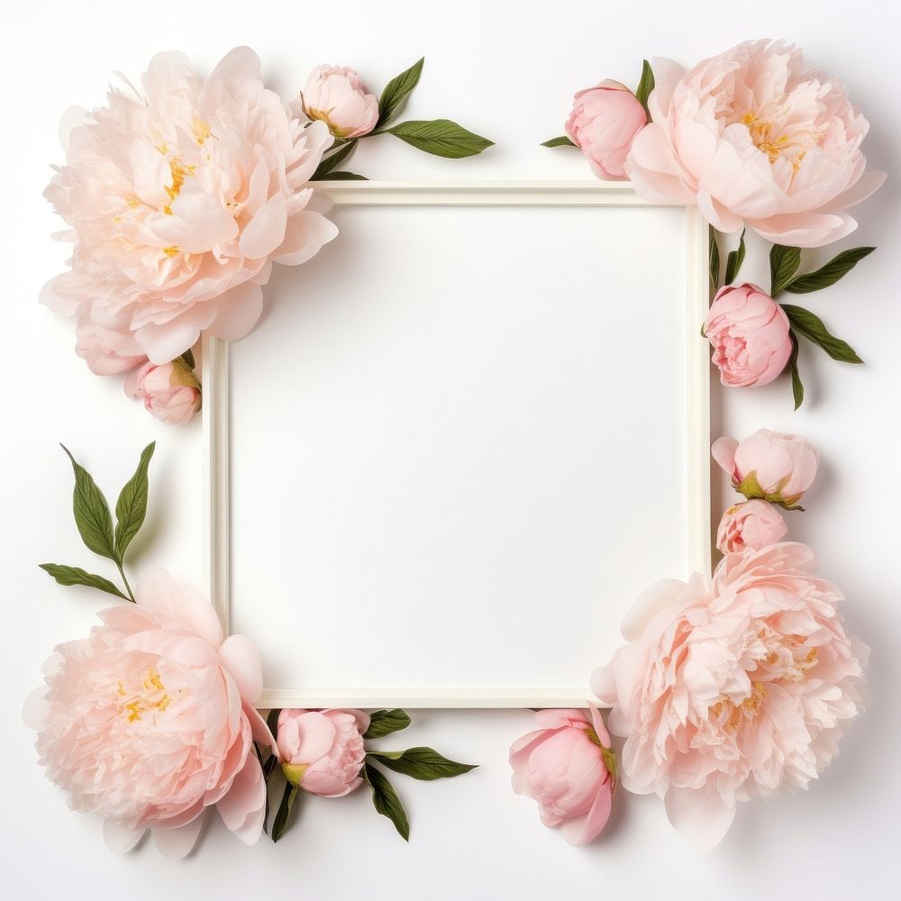 Peony graphic frame vintage flower plant white background.
