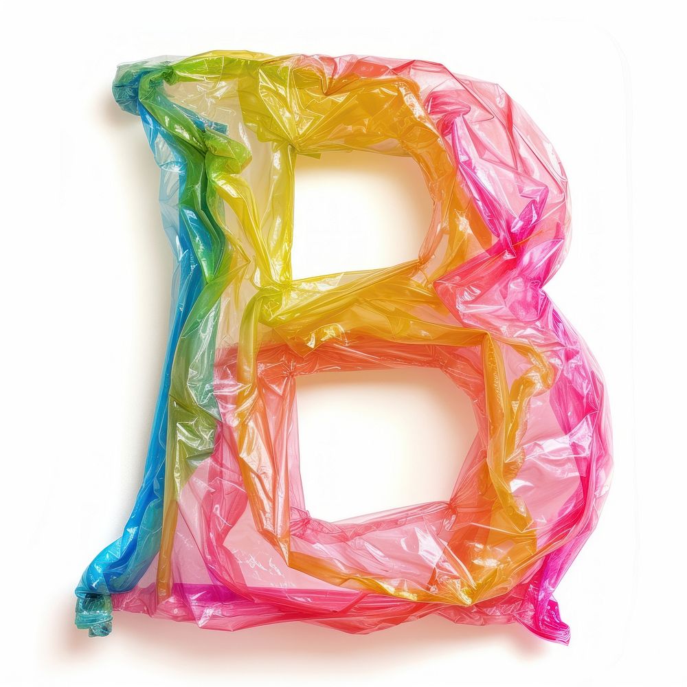 Plastic bag alphabet B font text white background.