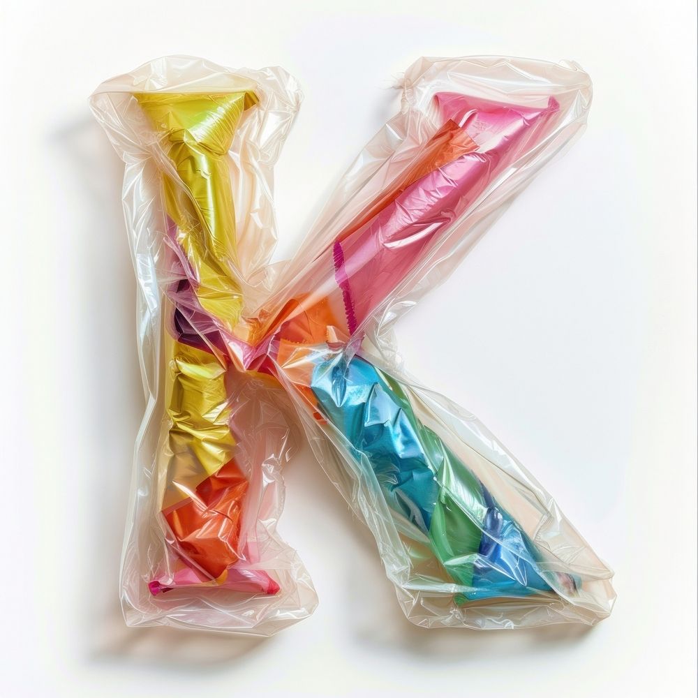 Plastic bag alphabet K confectionery food white background.