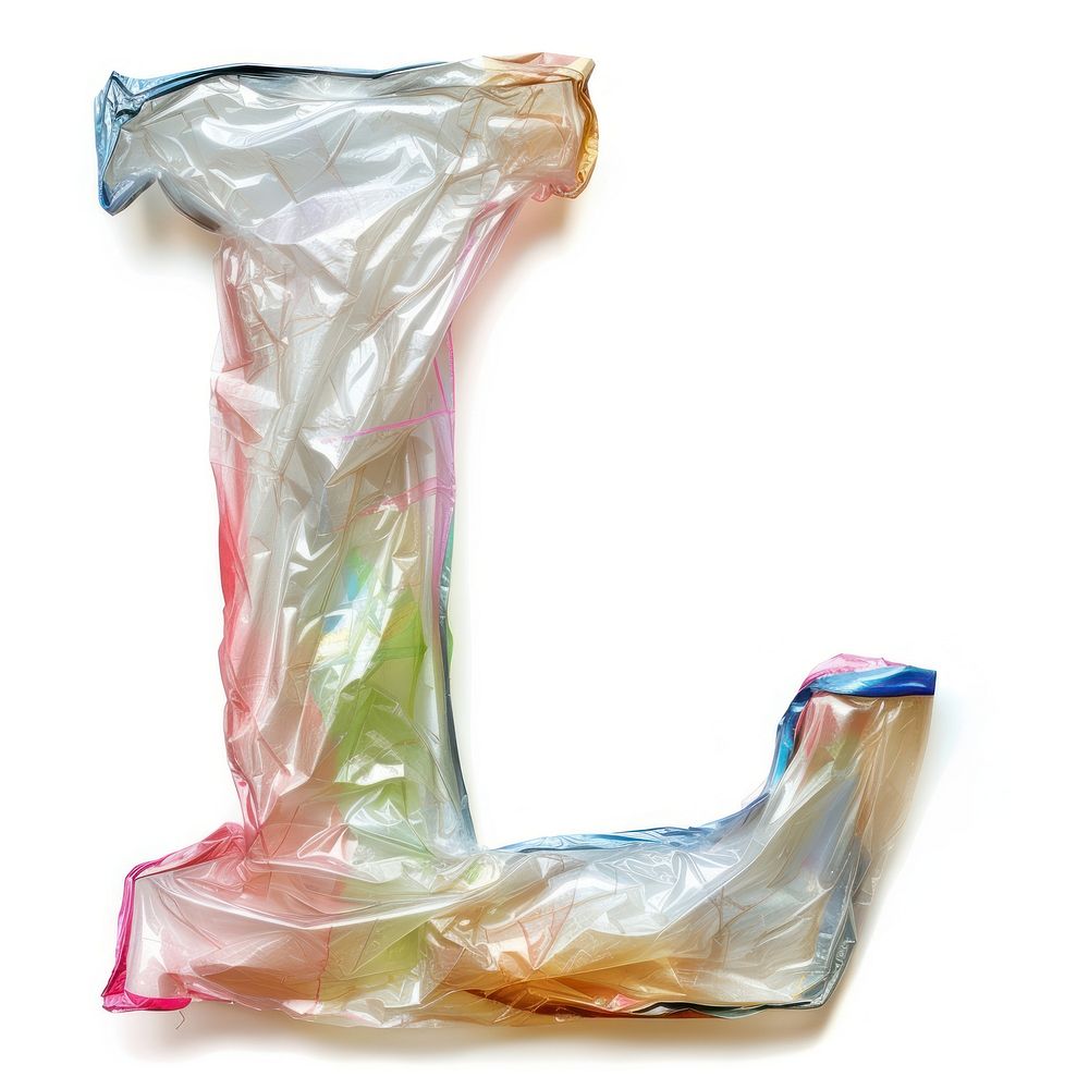 Plastic bag alphabet L white background fashion accessory multi colored.