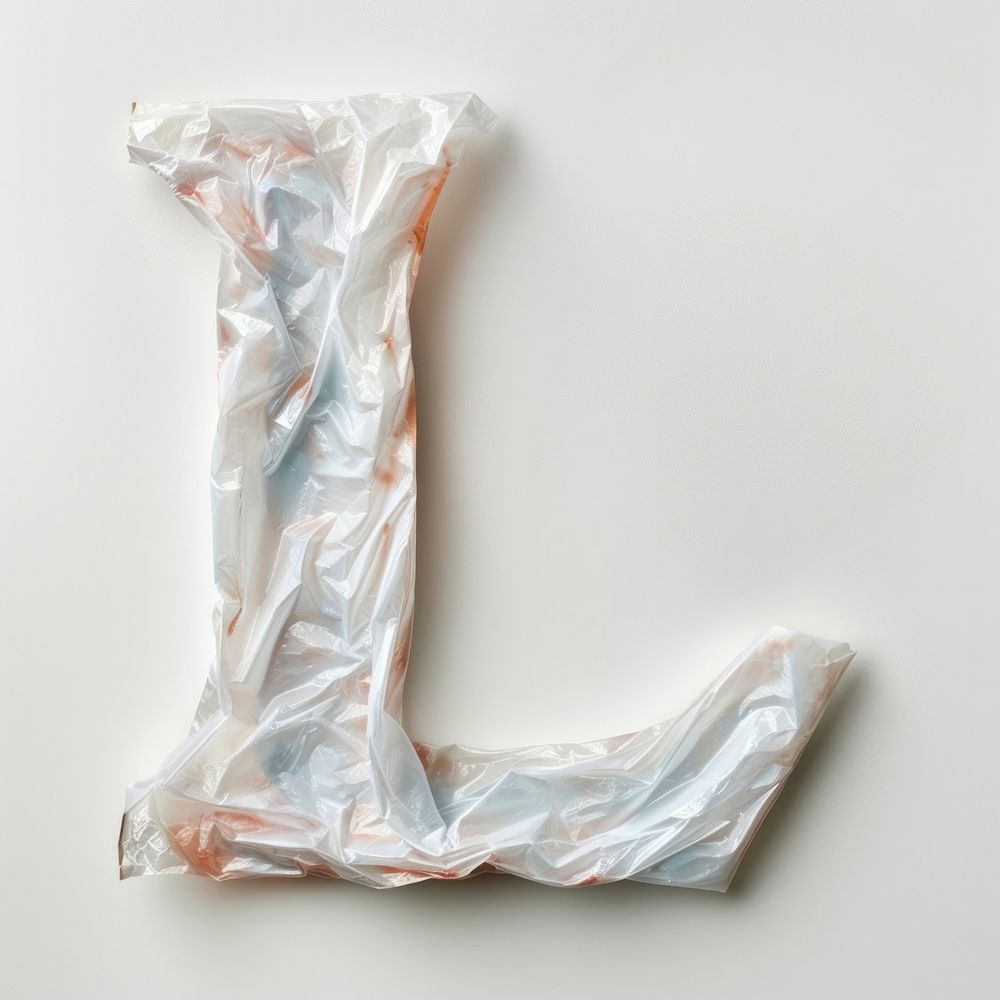 Plastic bag alphabet L white background crumpled diaper.