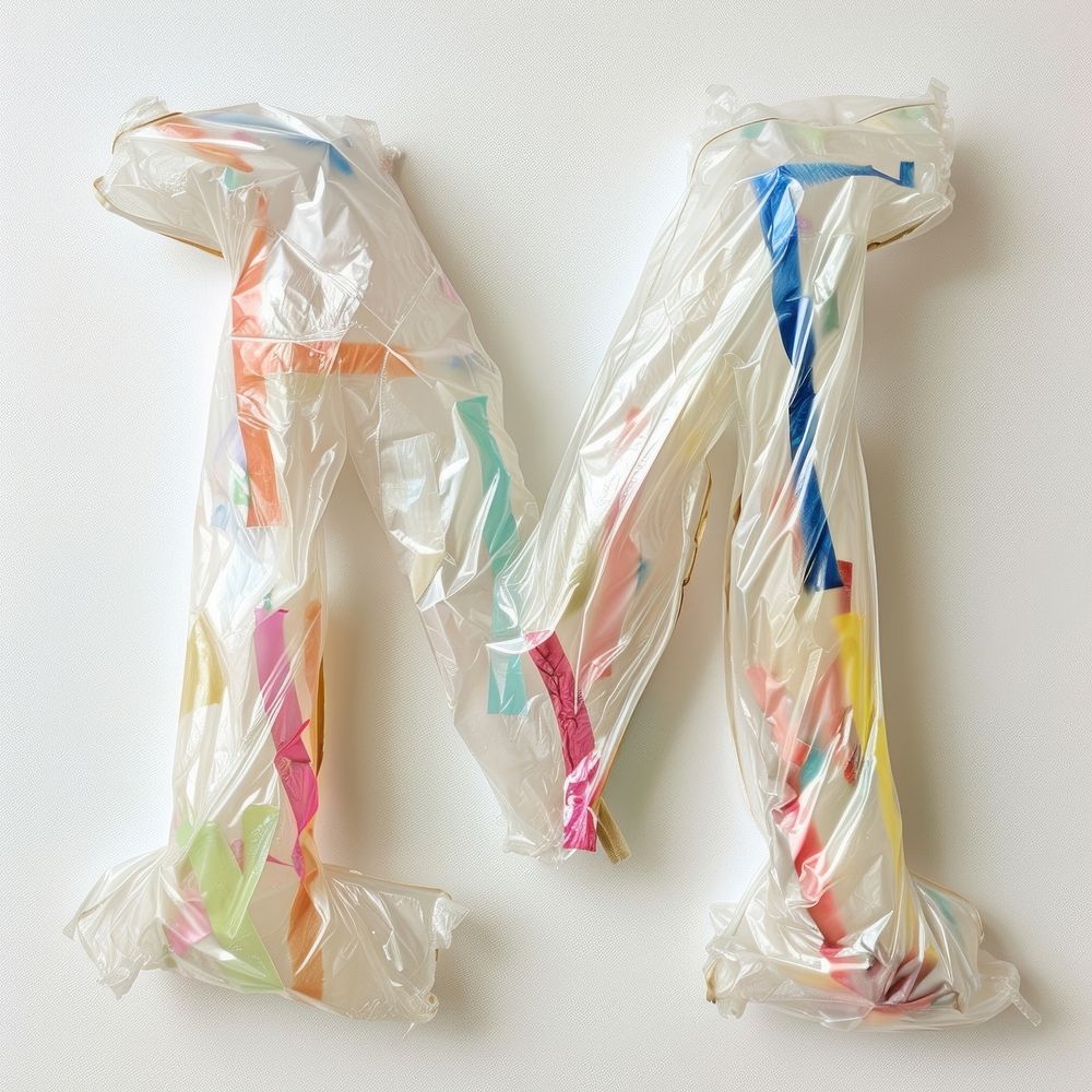 Plastic bag alphabet M white background creativity clothing.