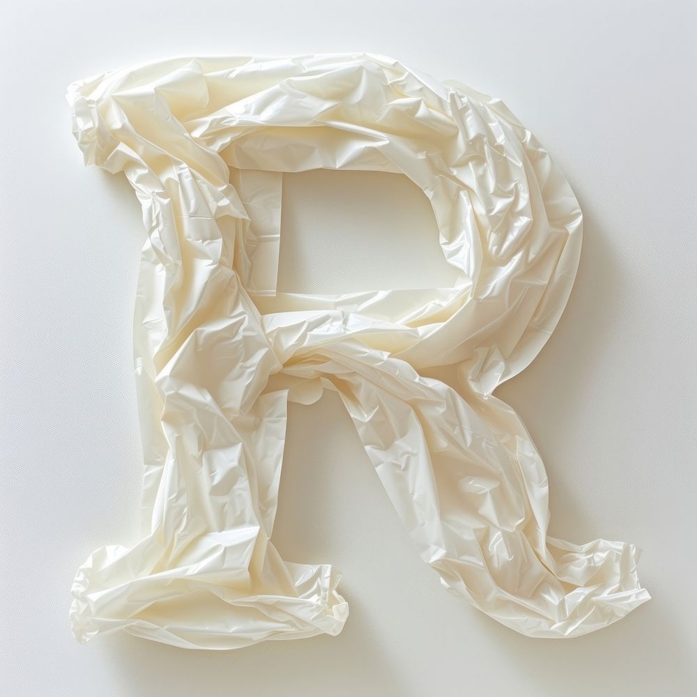 Plastic bag alphabet R white font crumpled.