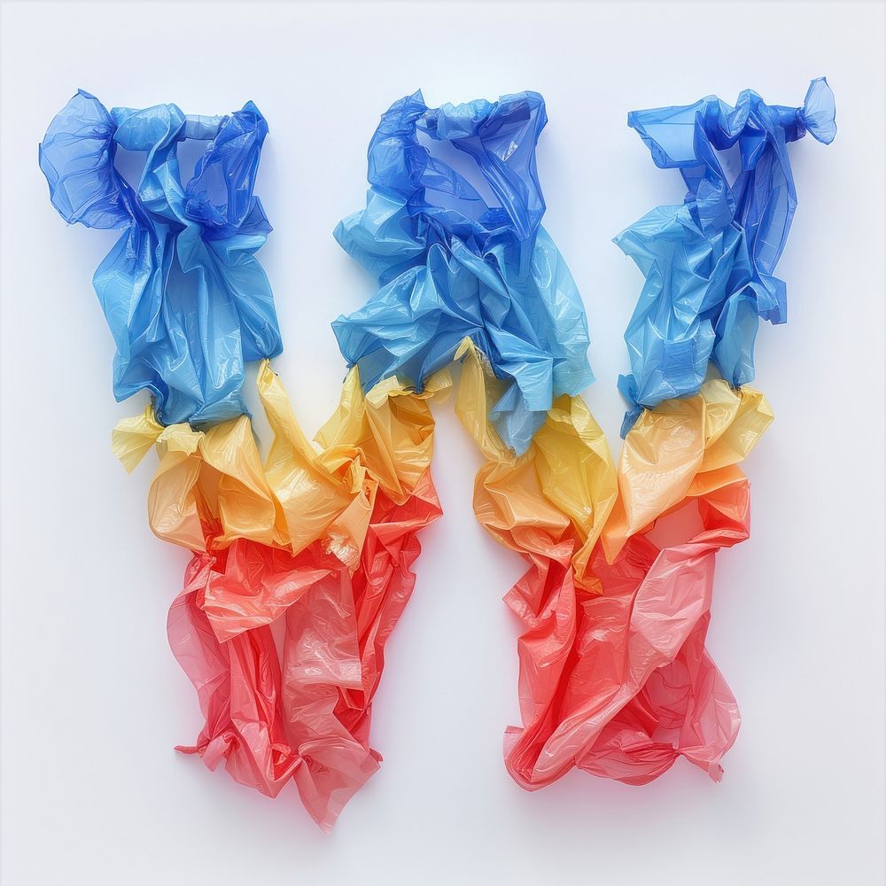 Plastic bag alphabet W creativity crumpled textile.