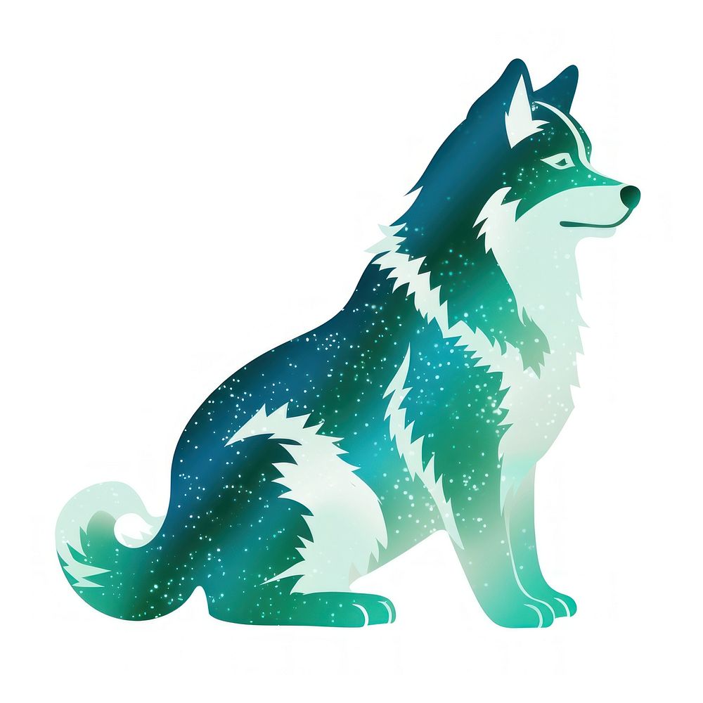 Blue green gradient Alaskan Malamute icon dog animal mammal.