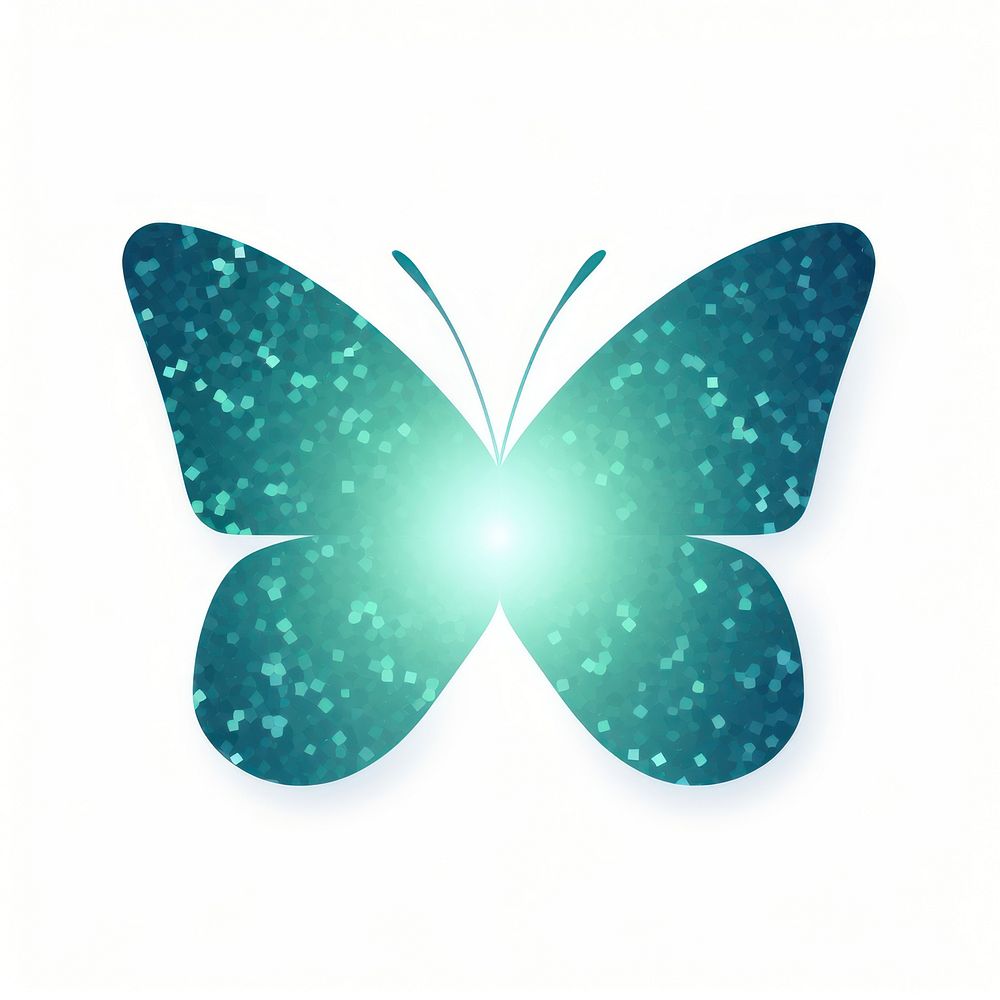 Blue green gradient butterfly icon light art white background.