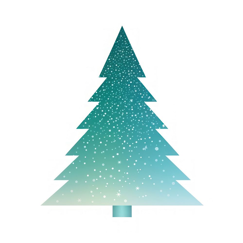 Blue green gradient christmas tree icon shape white background illuminated.