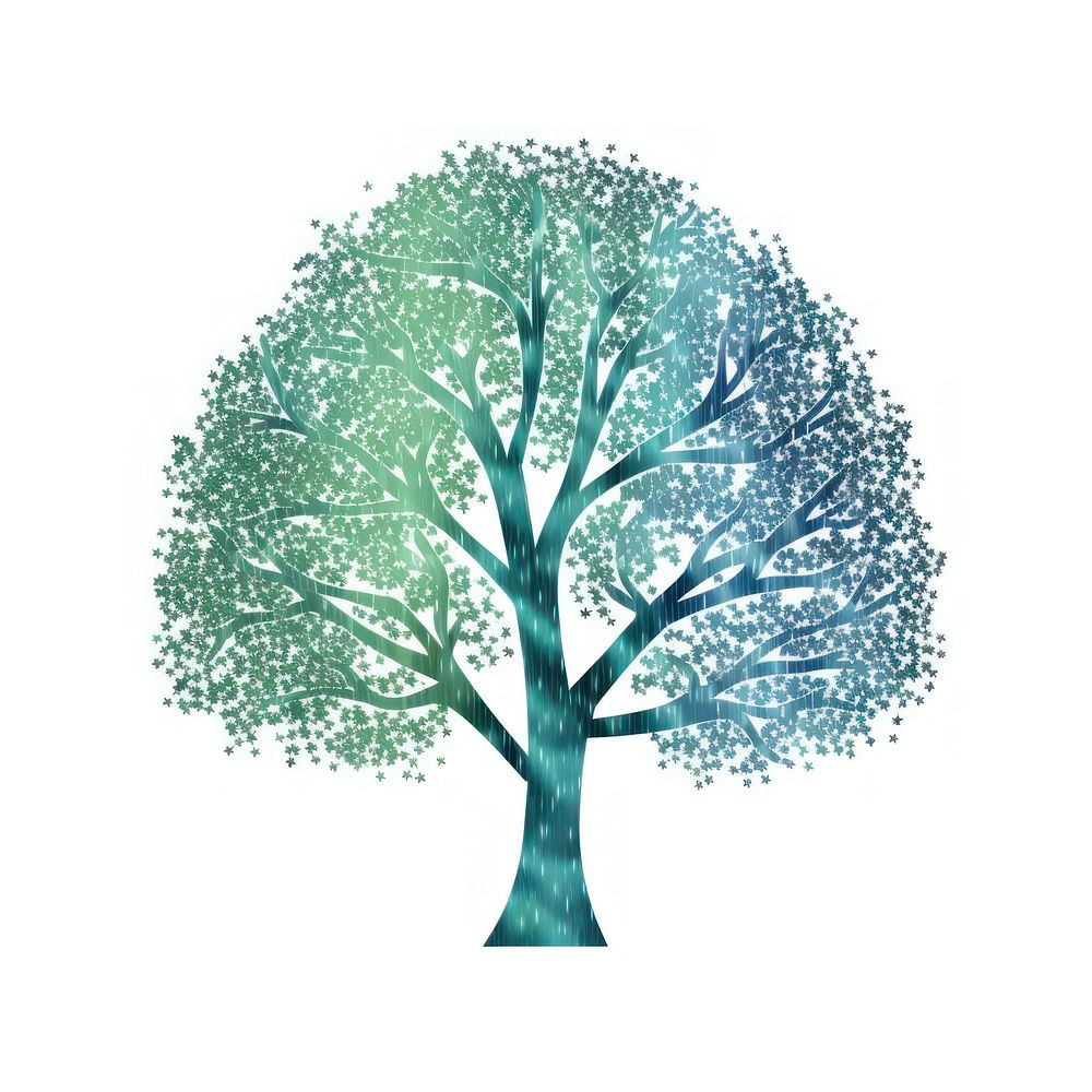 Blue green gradient tree icon outdoors drawing sketch.