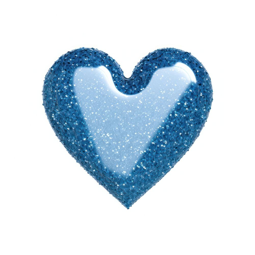 Blue heart icon glitter shape white background.