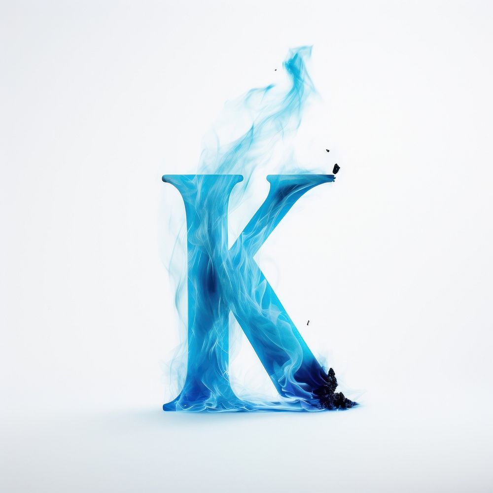 Blue flame letter k font fire abstract.