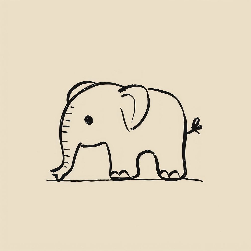 Hand drawn of animal drawing elephant wildlife.