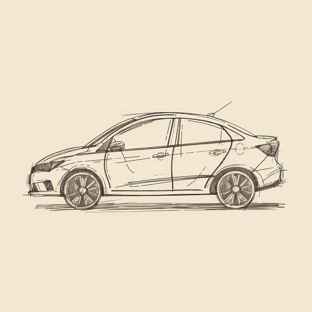 Hand drawn of car drawing vehicle sketch.