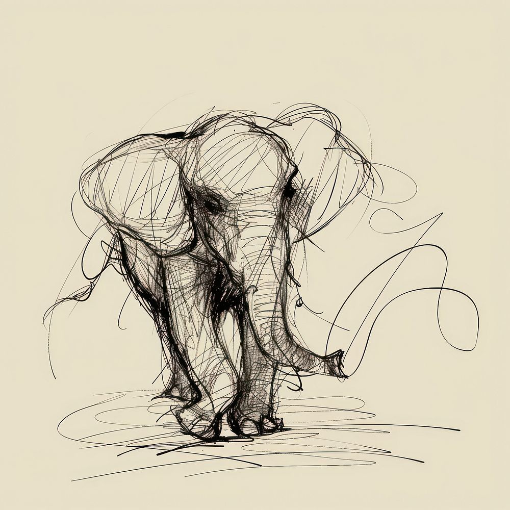 Hand drawn of elephant drawing sketch art.