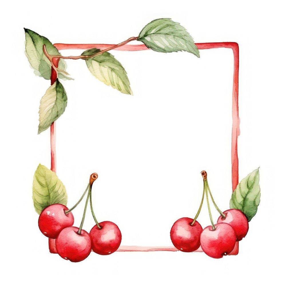 Cherry frame watercolor fruit plant food.
