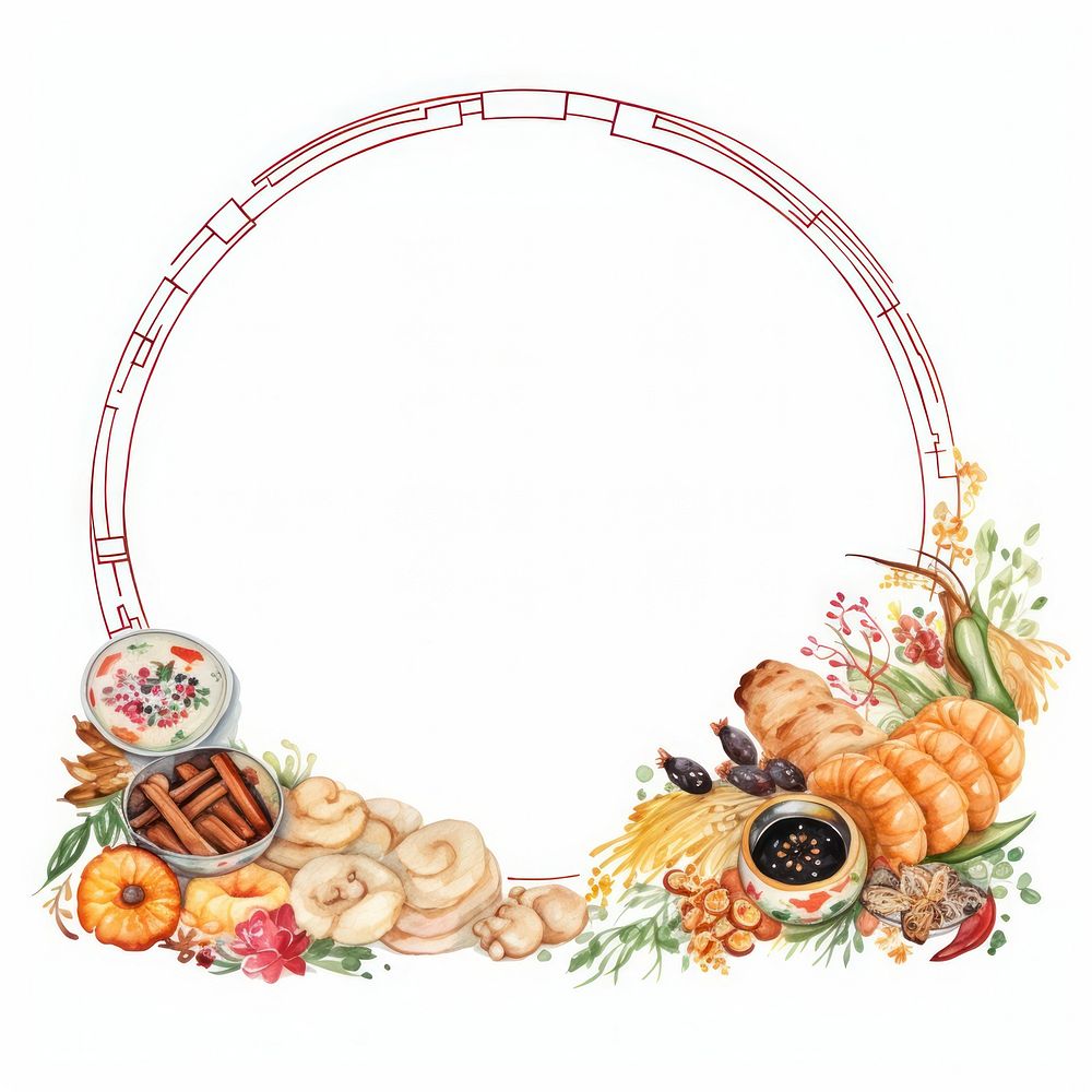 PNG Chinese food border watercolor wreath meal celebration.