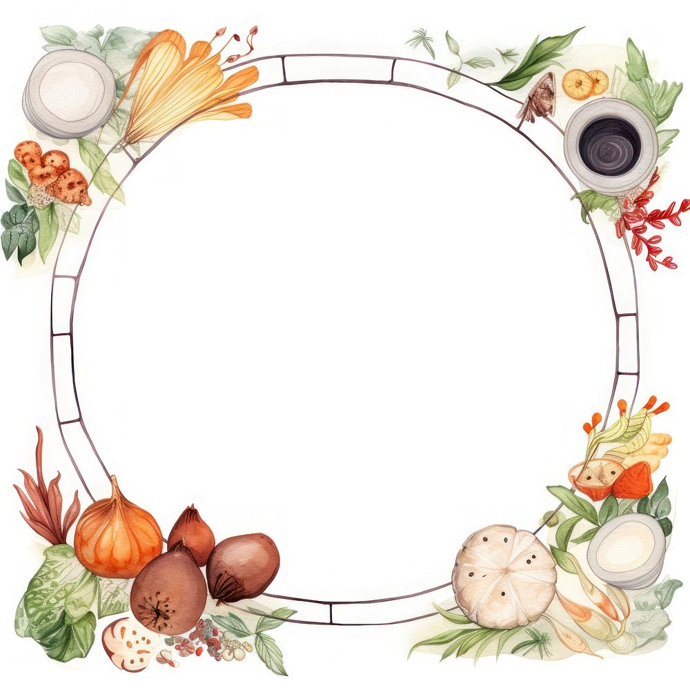 Chinese food frame watercolor wreath vegetable onion.