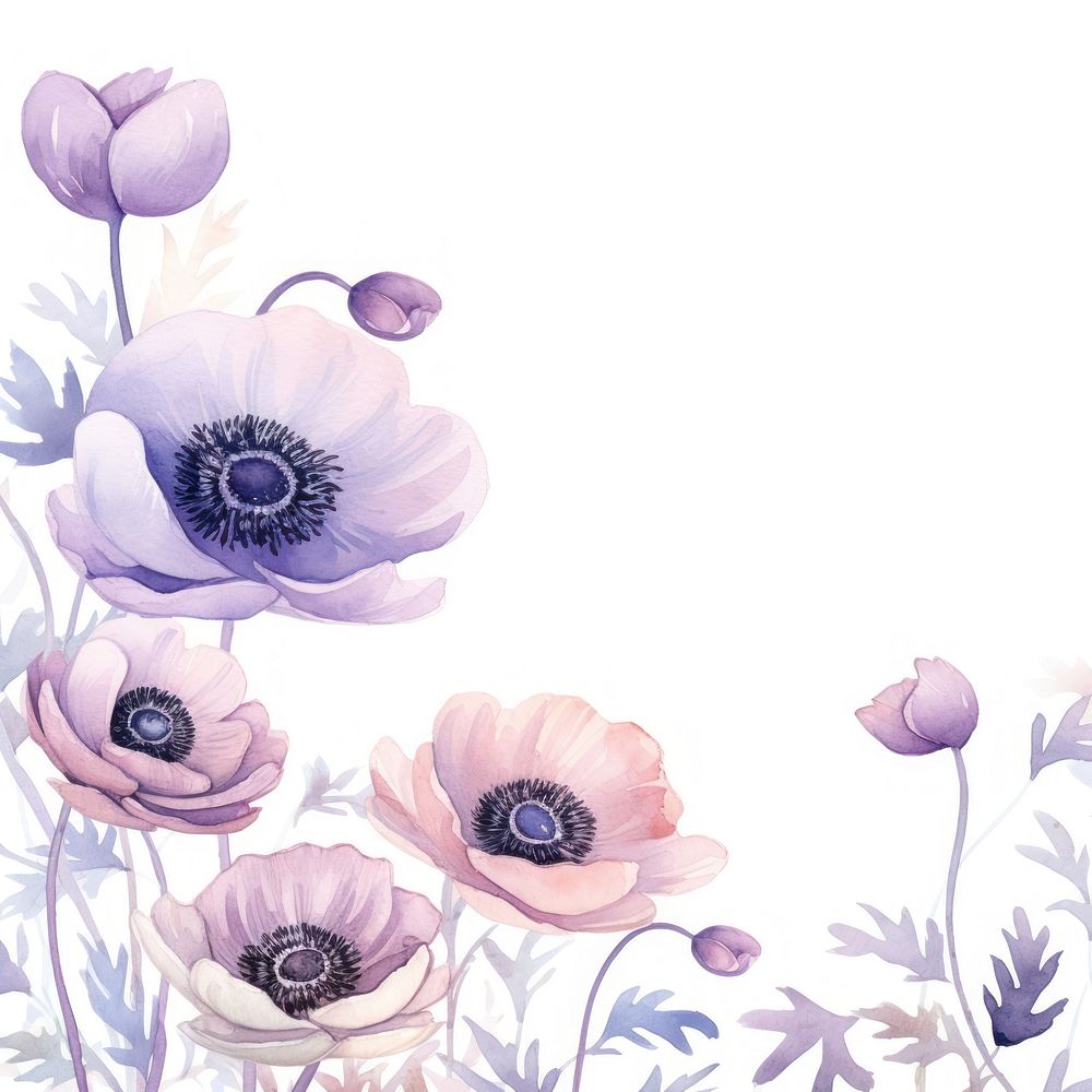 Anemone border watercolor backgrounds pattern drawing.