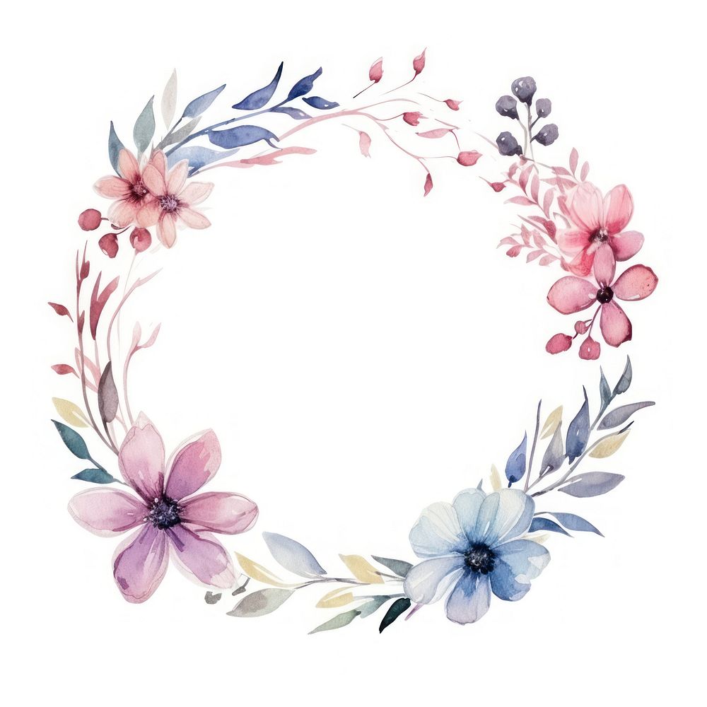 Flower wreath frame watercolor pattern plant white background.