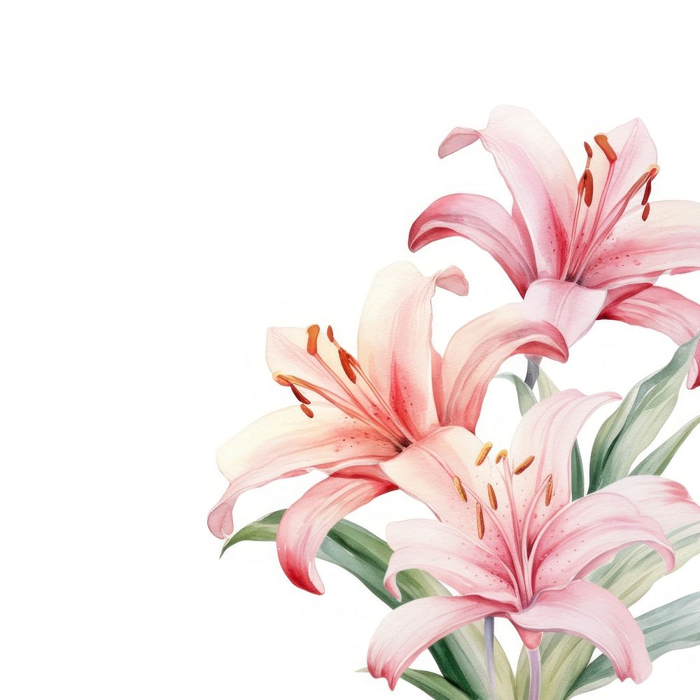 Lily border watercolor flower plant white background.