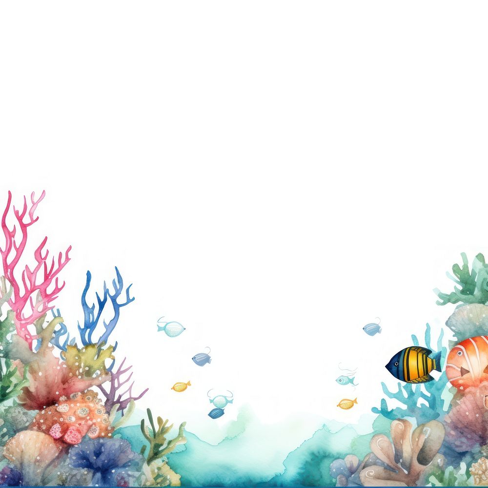 Sea life border watercolor backgrounds outdoors aquarium.