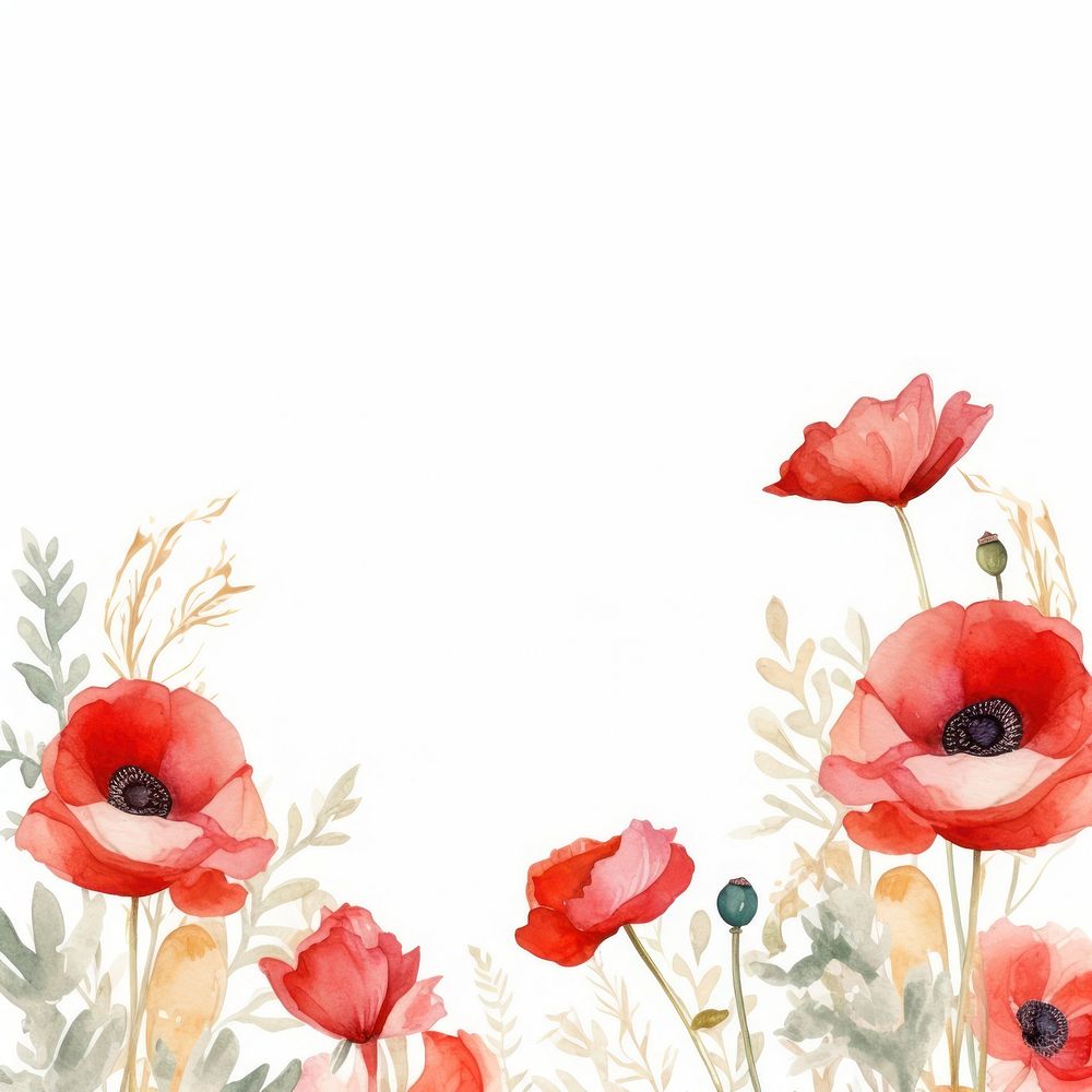 Poppy border watercolor backgrounds pattern flower.