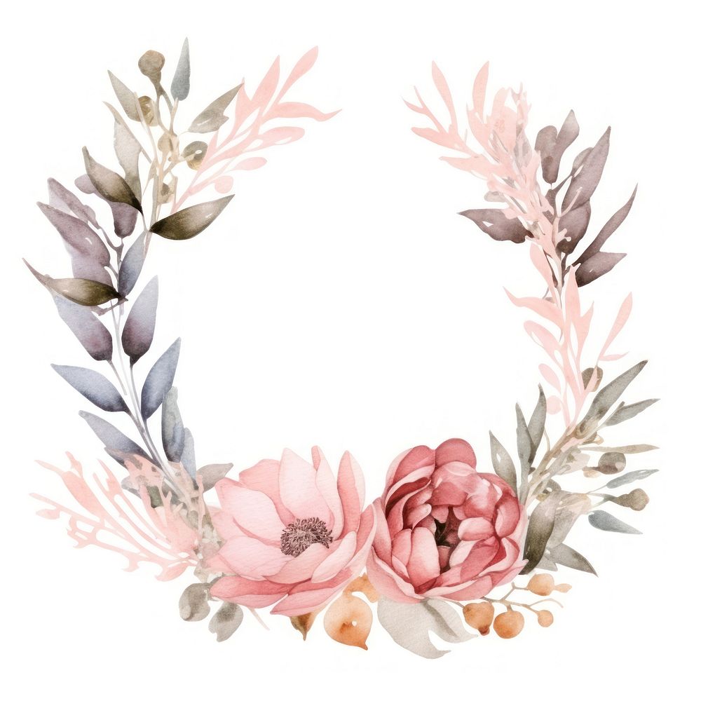 Wedding flower frame watercolor wreath plant white background.