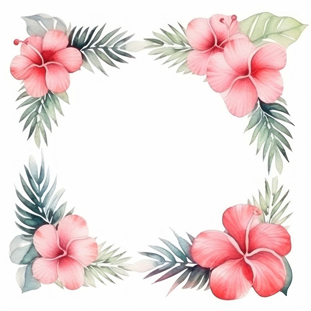 Tropical flower frame watercolor hibiscus pattern wreath.