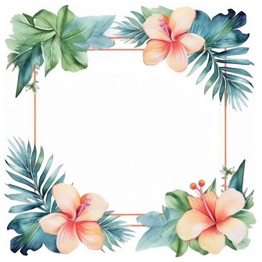 Tropical flower frame watercolor pattern plant white background.