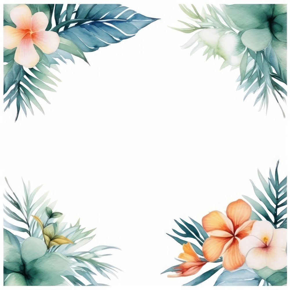 Tropical flower frame watercolor backgrounds pattern plant.