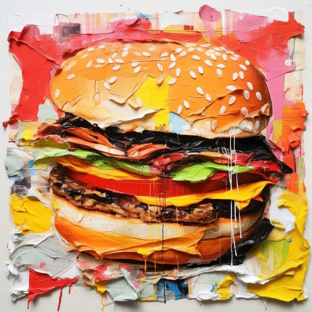 Burger ripped paper art food advertisement.
