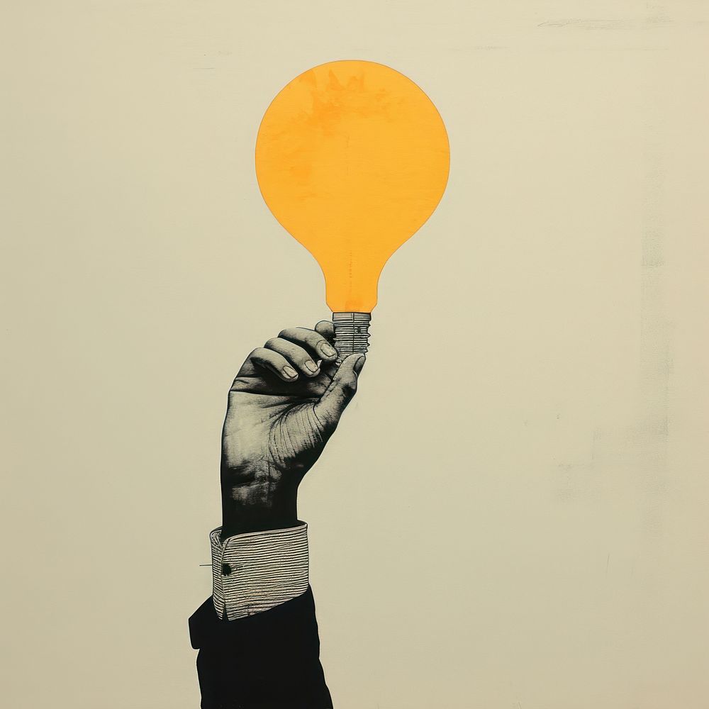 Lightbulb holding hand art.