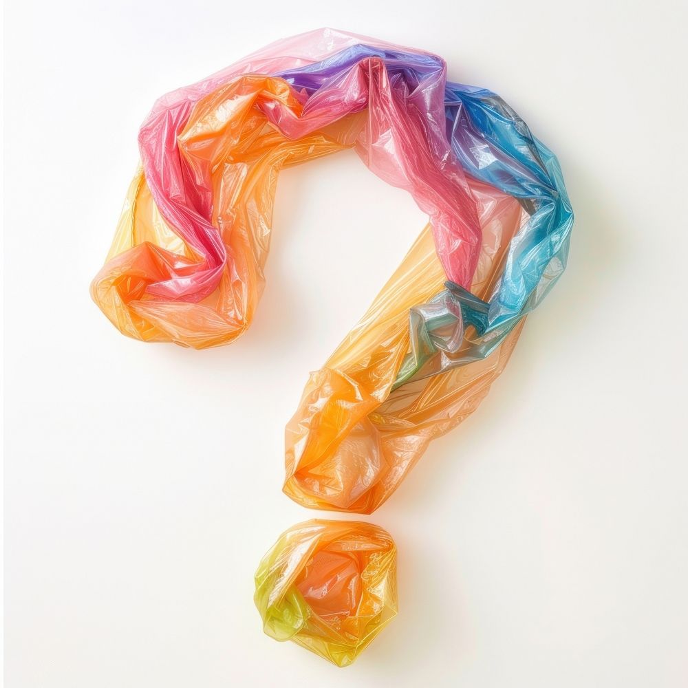 Plastic bag question mark white background confectionery creativity.