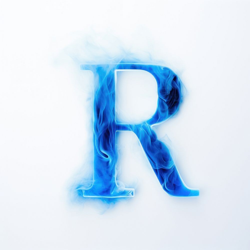 Blue flame letter R font text abstract.