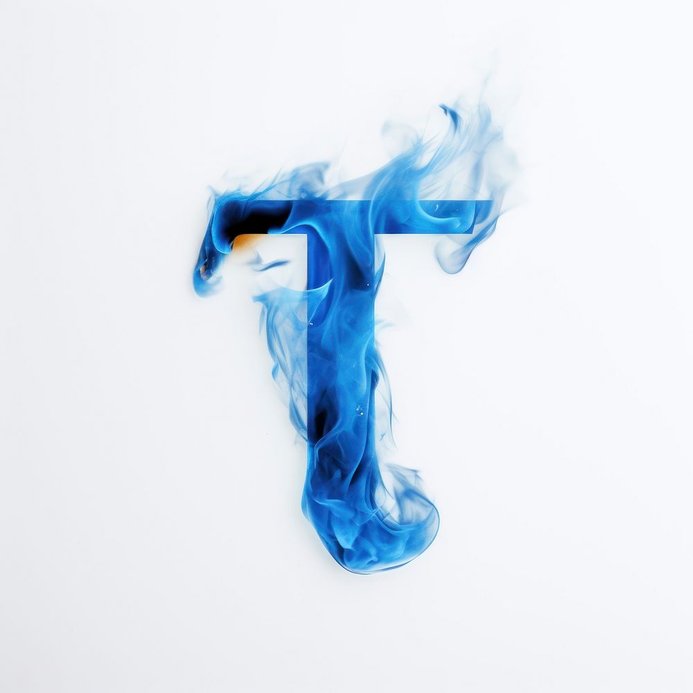Blue flame letter T font flowing motion.