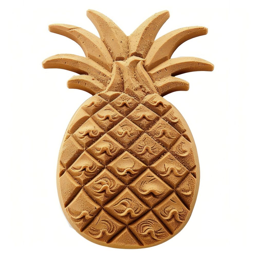 Sand Sculpture pineapple fruit food white background.