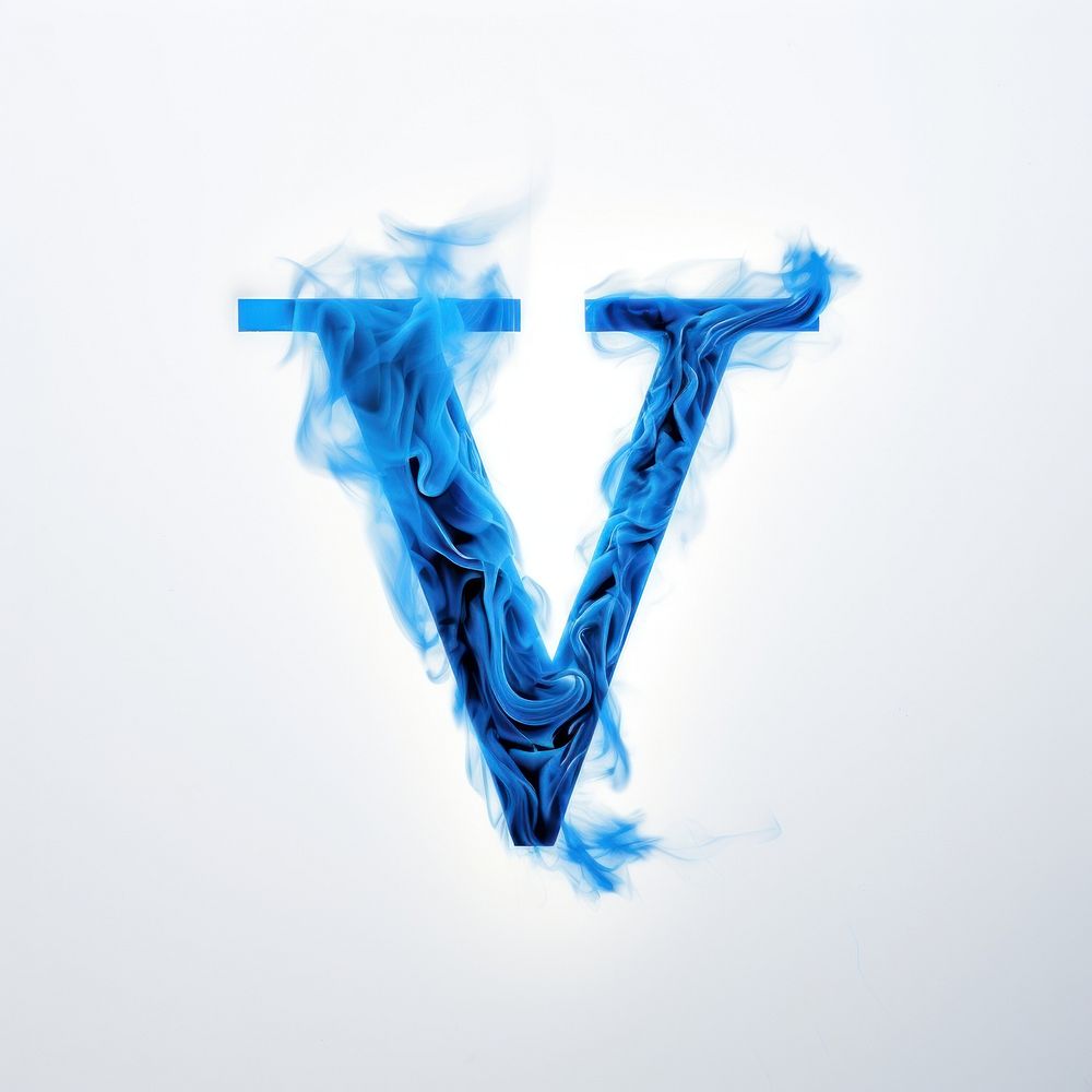 Blue flame letter V font abstract glowing.