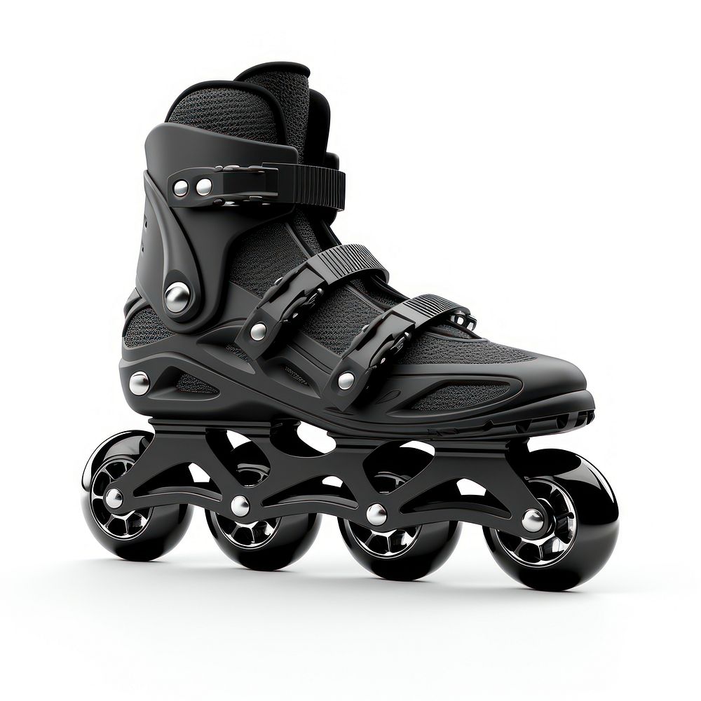 Inline skate shoe footwear black white background.