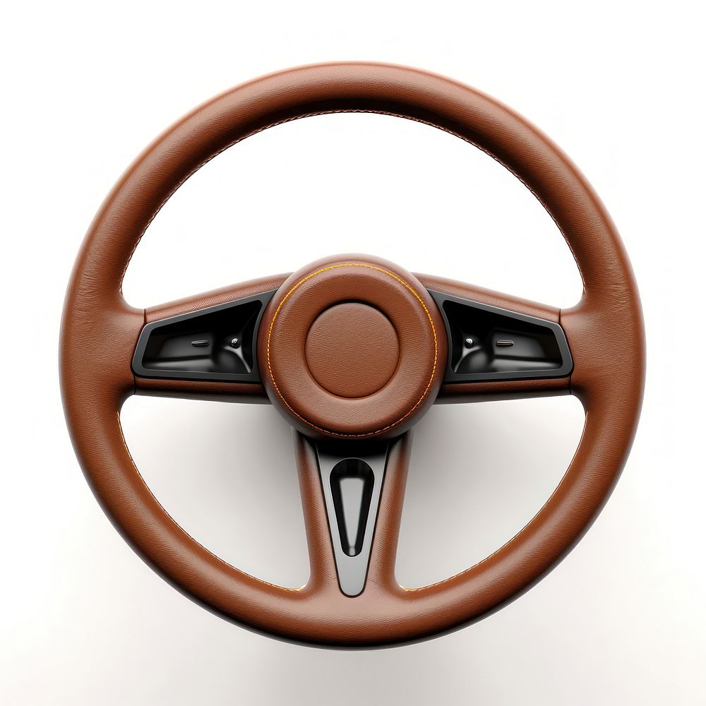 Leather car steering wheel vehicle white background transportation.