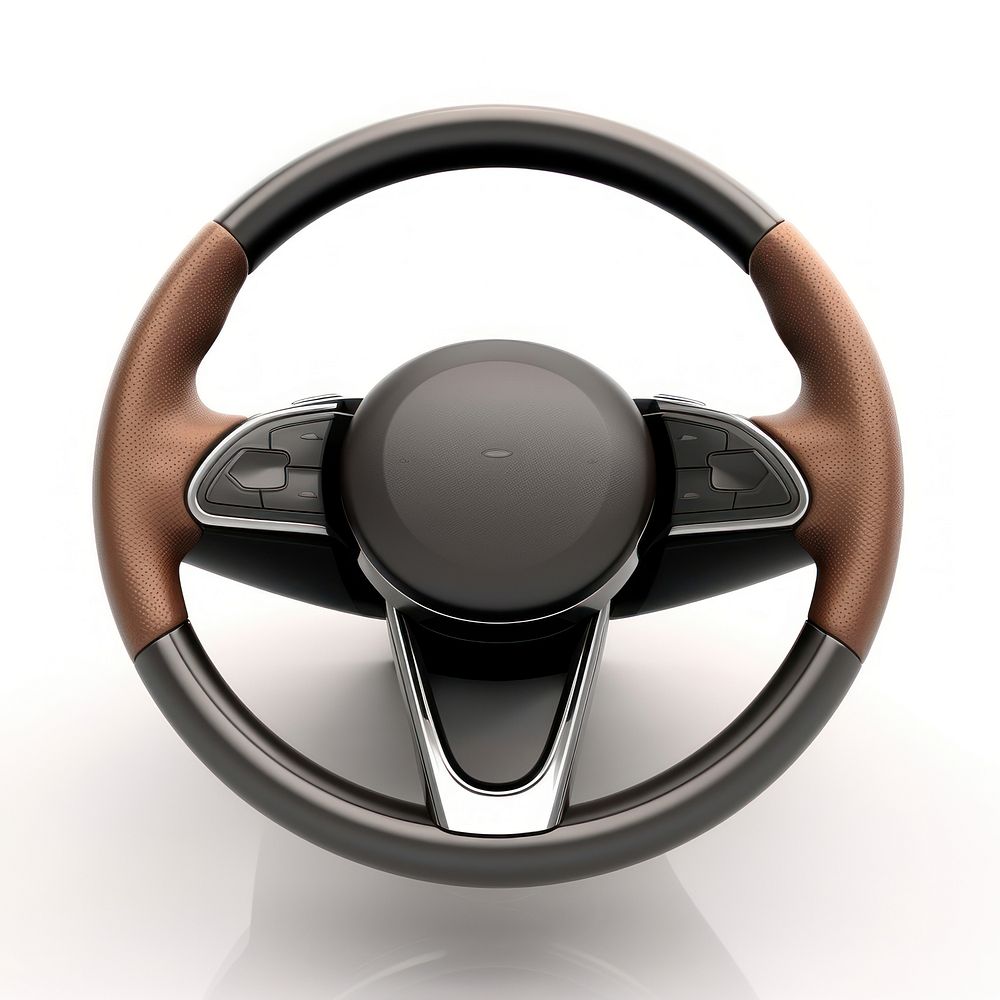 Leather car steering wheel vehicle white background transportation.