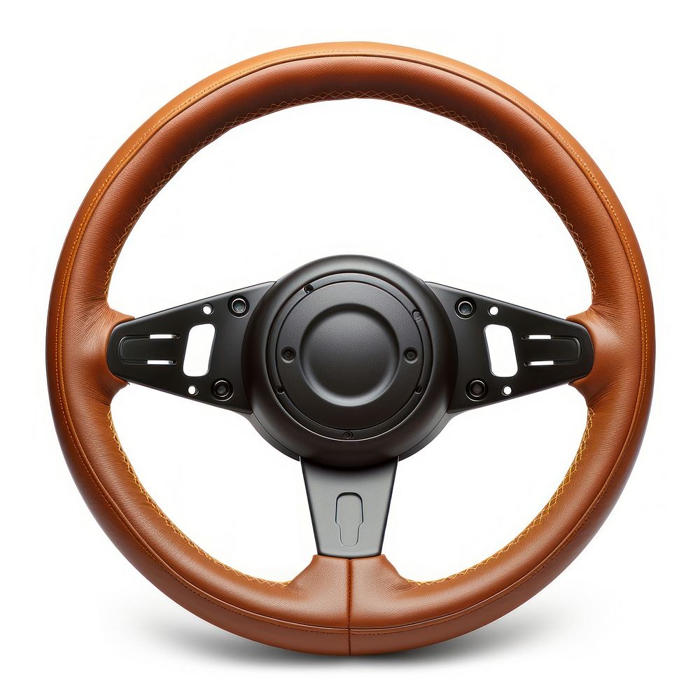 Leather car steering wheel vehicle white background transportation.