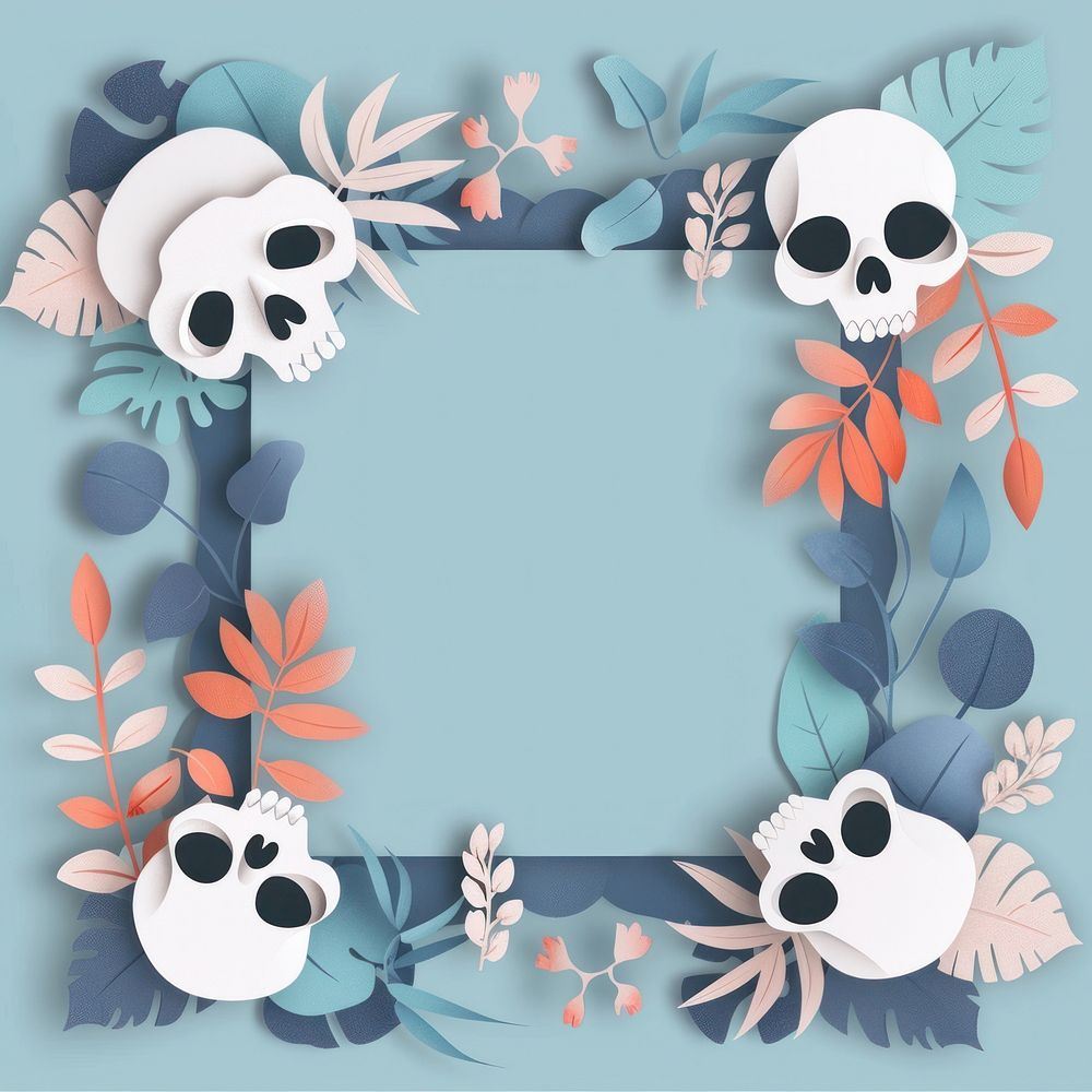 Skulls square border art painting pattern.