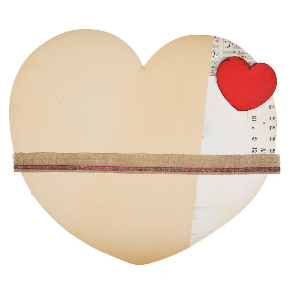Tape stuck on heart shape paper white background circle.