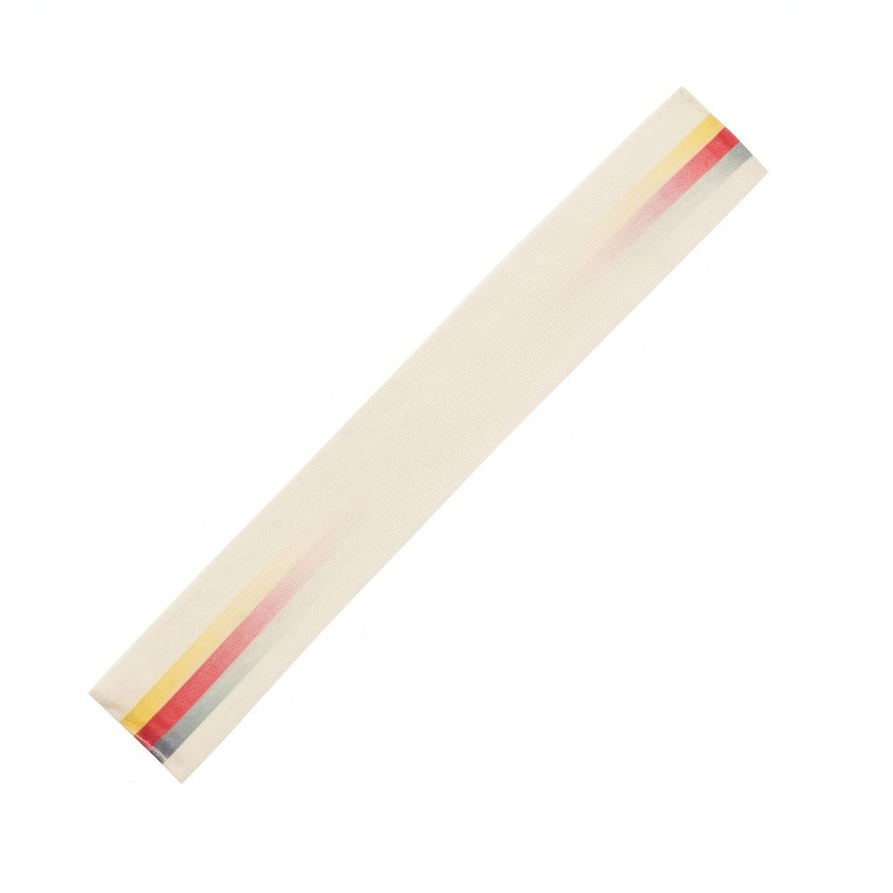 Tape stuck on rainbow paper white background rectangle.