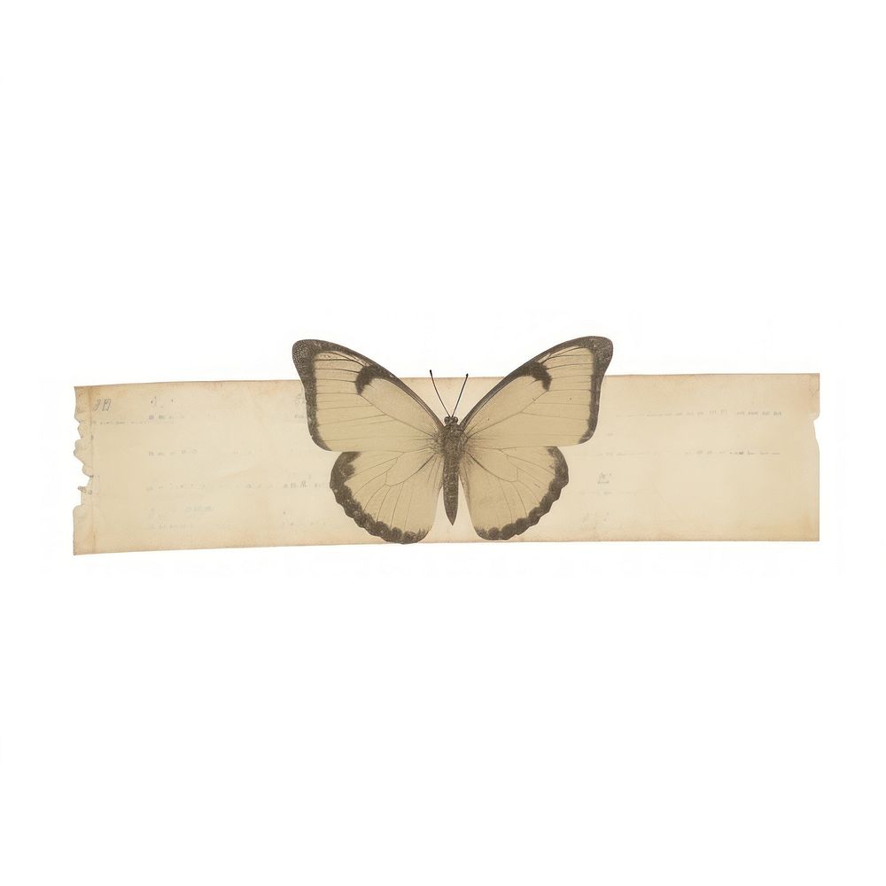 Tape stuck on the butterfly animal paper white background.