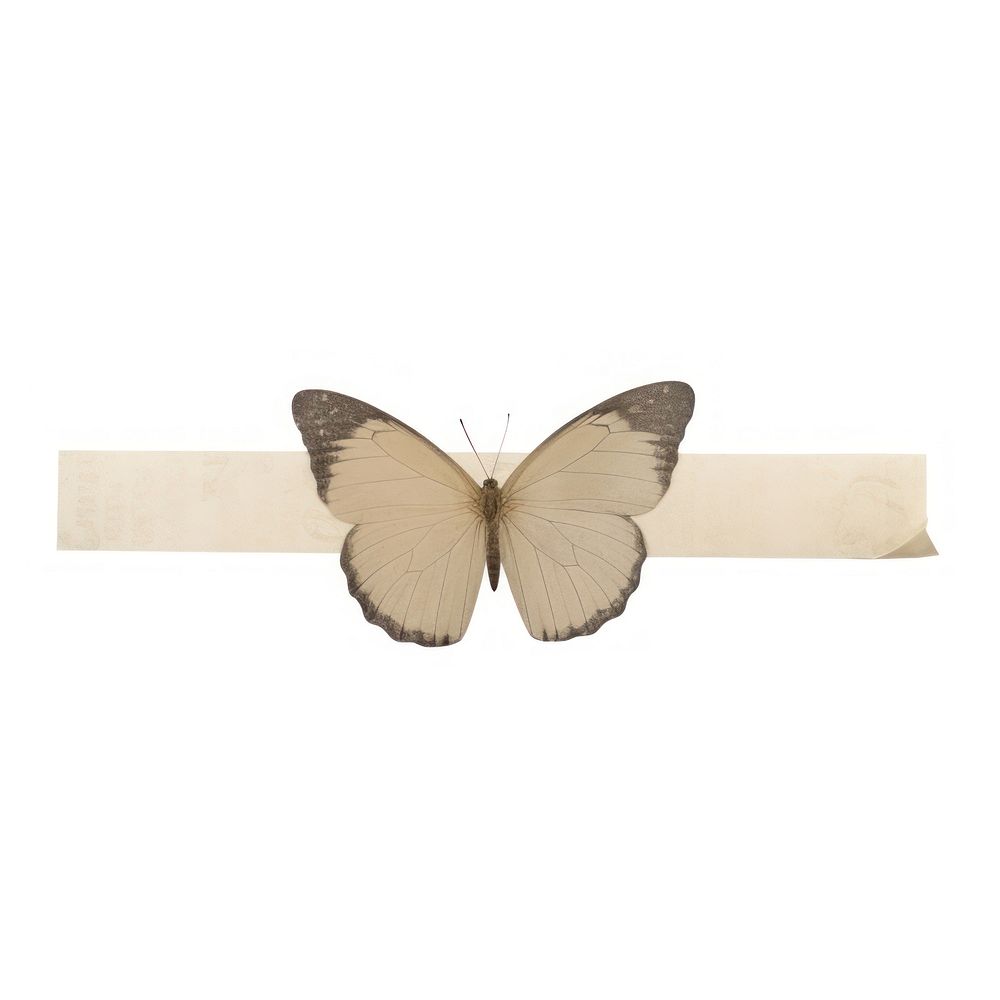 Tape stuck on the butterfly animal white background appliance.