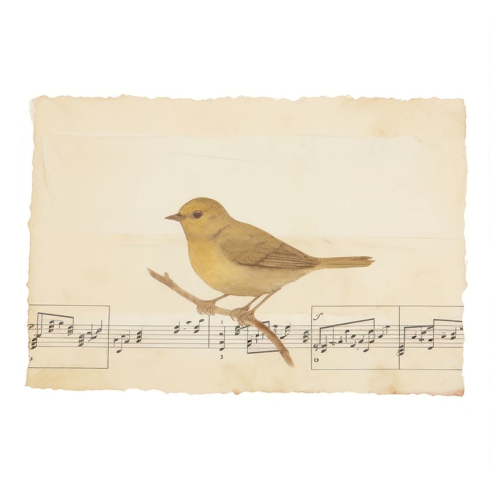 Tape stuck on the bird animal paper white background.