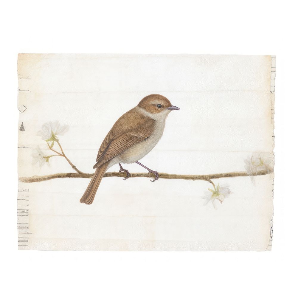 Tape stuck on the bird sparrow animal white background.